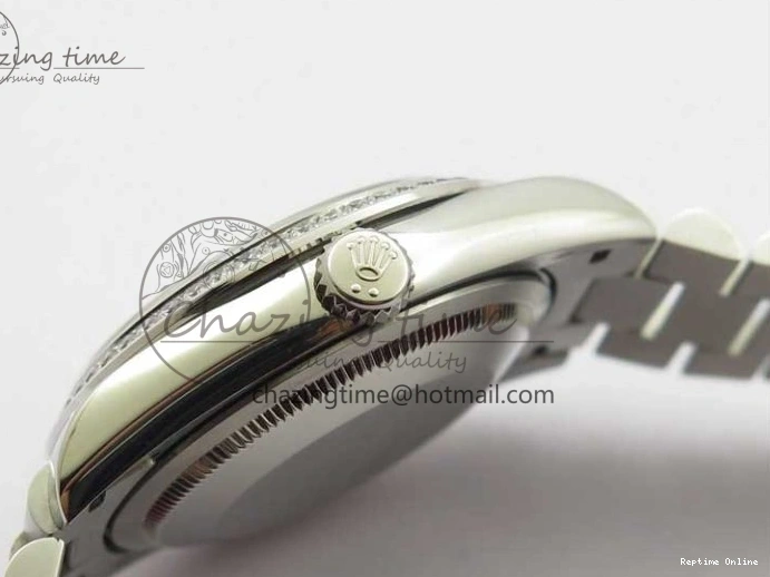 0517 SmoothTexture Day-Date 36mm 128239 SS Crystal BP Best Edition Black MOP Crystal Marker Dial on SS President Bracelet A 2681